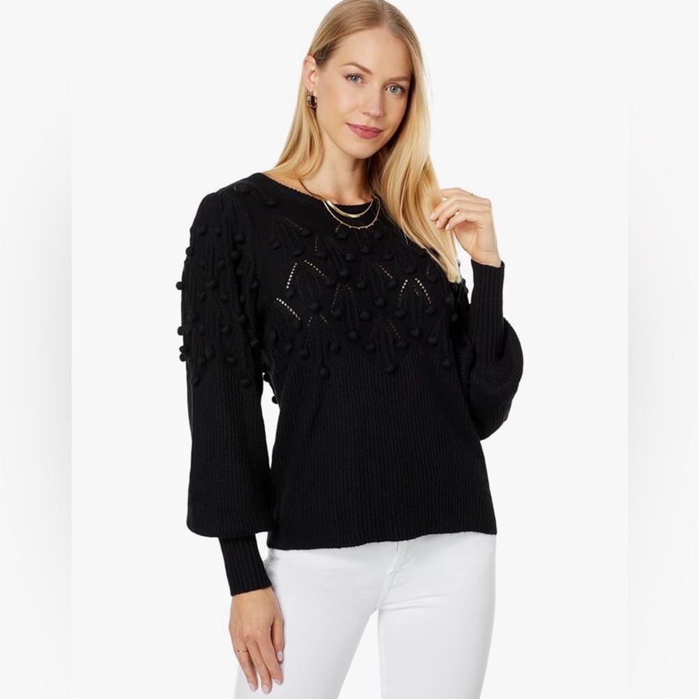 Lilly Pulitzer Black Pom-Pom Detail Crewneck Sweater